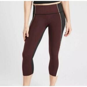 Athleta Colorblock Pocket Capri High Rise Leggings Size Large Mauve Black Pink